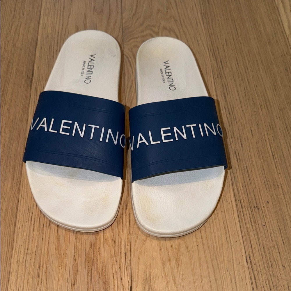 Valentino Blue Logo Slide Sandals